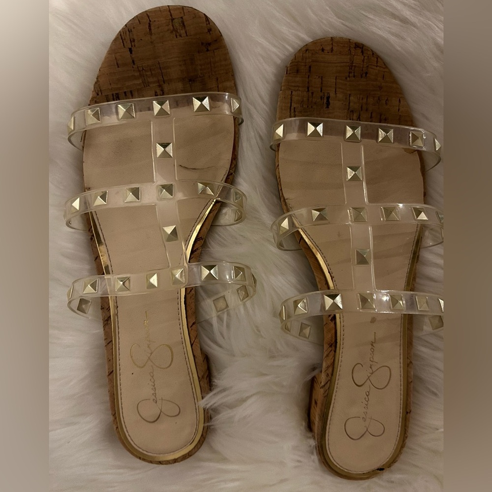 Jessica Simpson clear jelly studded gladiator sandals, 9.5 EUC